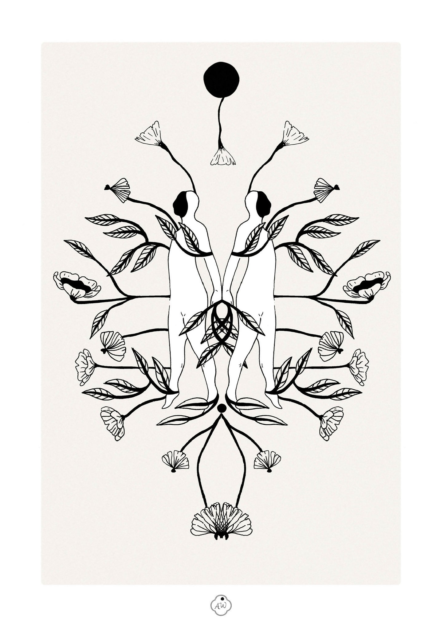 Âmes Jumelles illustration à l’encre noire A4