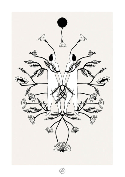 Âmes Jumelles illustration à l’encre noire A4