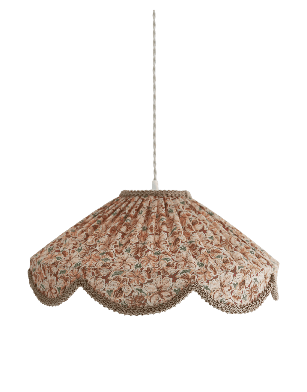 Suspension abat-jour floral provençal, forme cloche, liseré torsadé