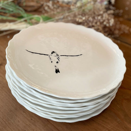 Assiette à dessert Oiseau, en porcelaine, fait main