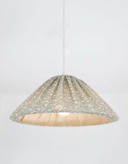 Suspension conique à motif hérissons verts, abat-jour beige intérieur