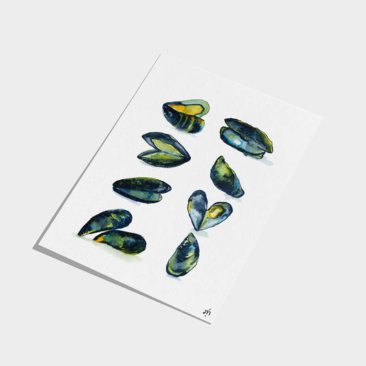 Illustration originale aquarelle signee Moules02