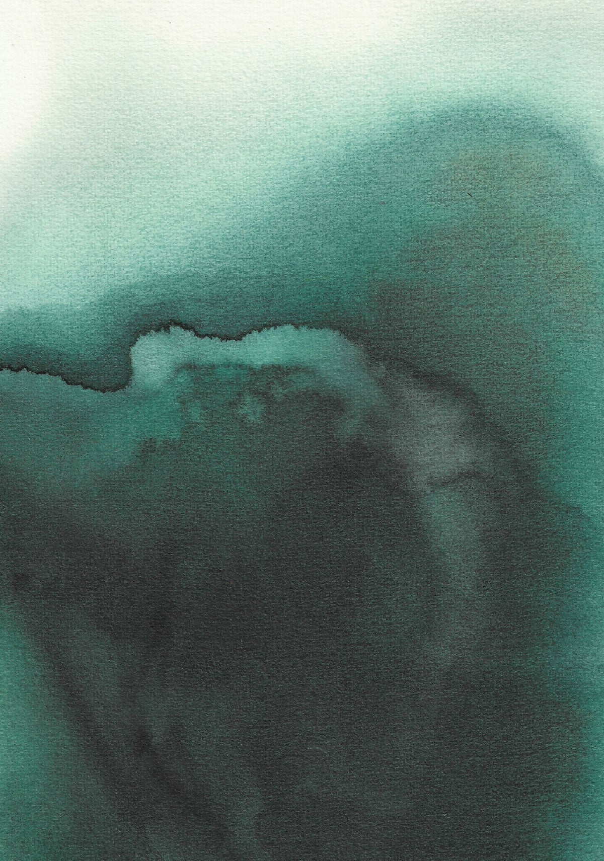 Aquarelle abstraite en gros plan, dégradés vert et bleu, textures nuageuses