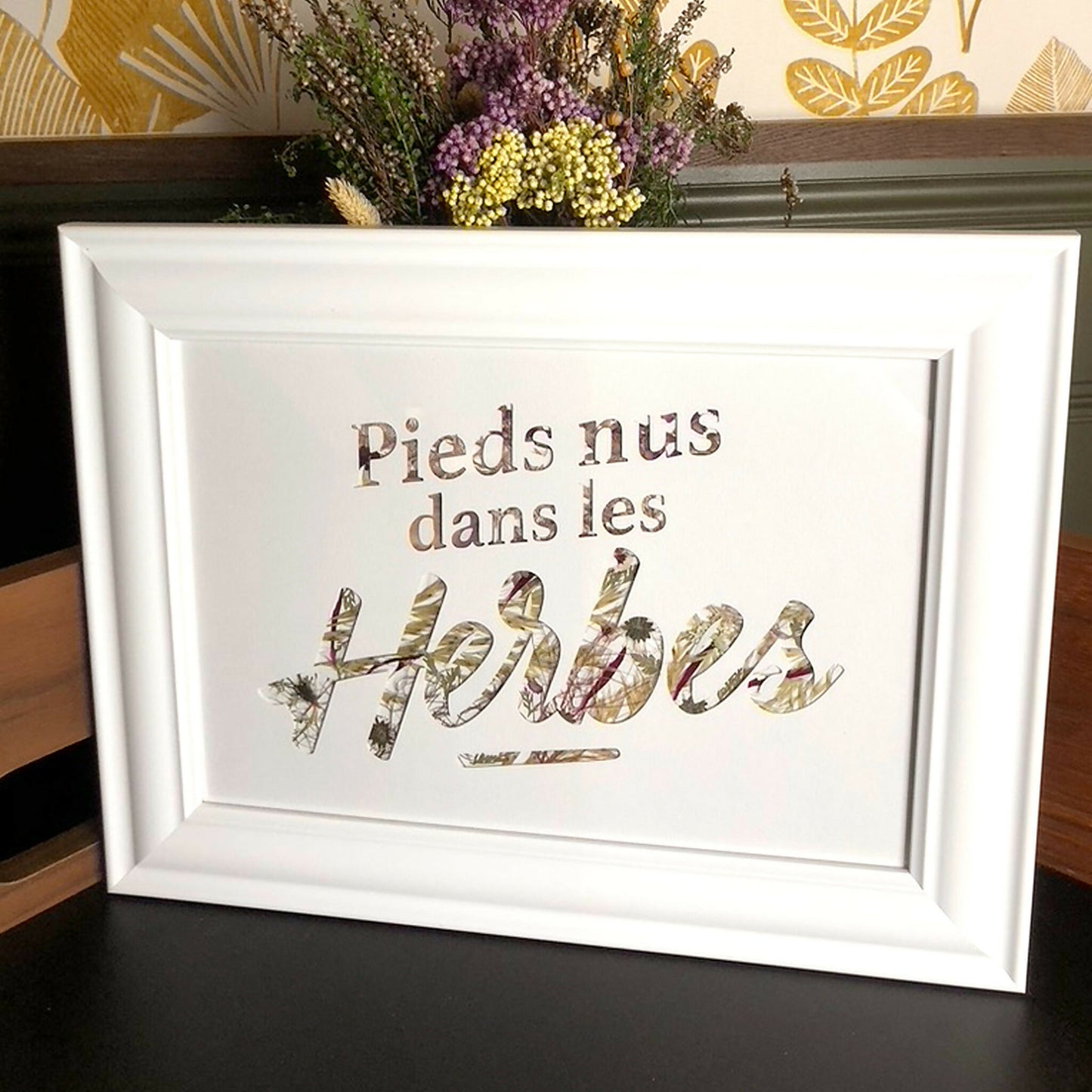 Tableau - Pieds nus dans les herbes - A4 - plantes séchés