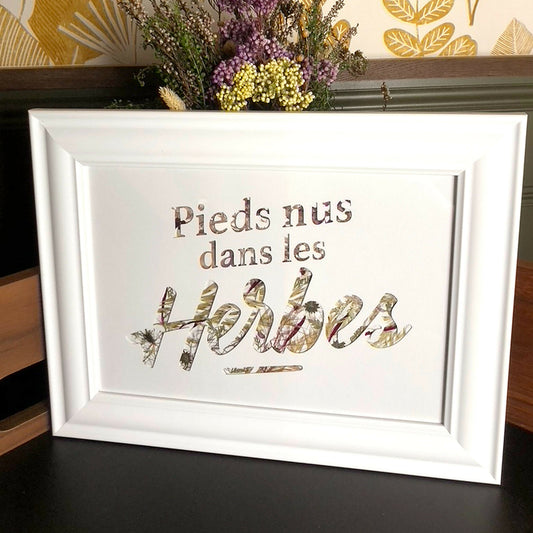 Tableau - Pieds nus dans les herbes - A4 - plantes séchés