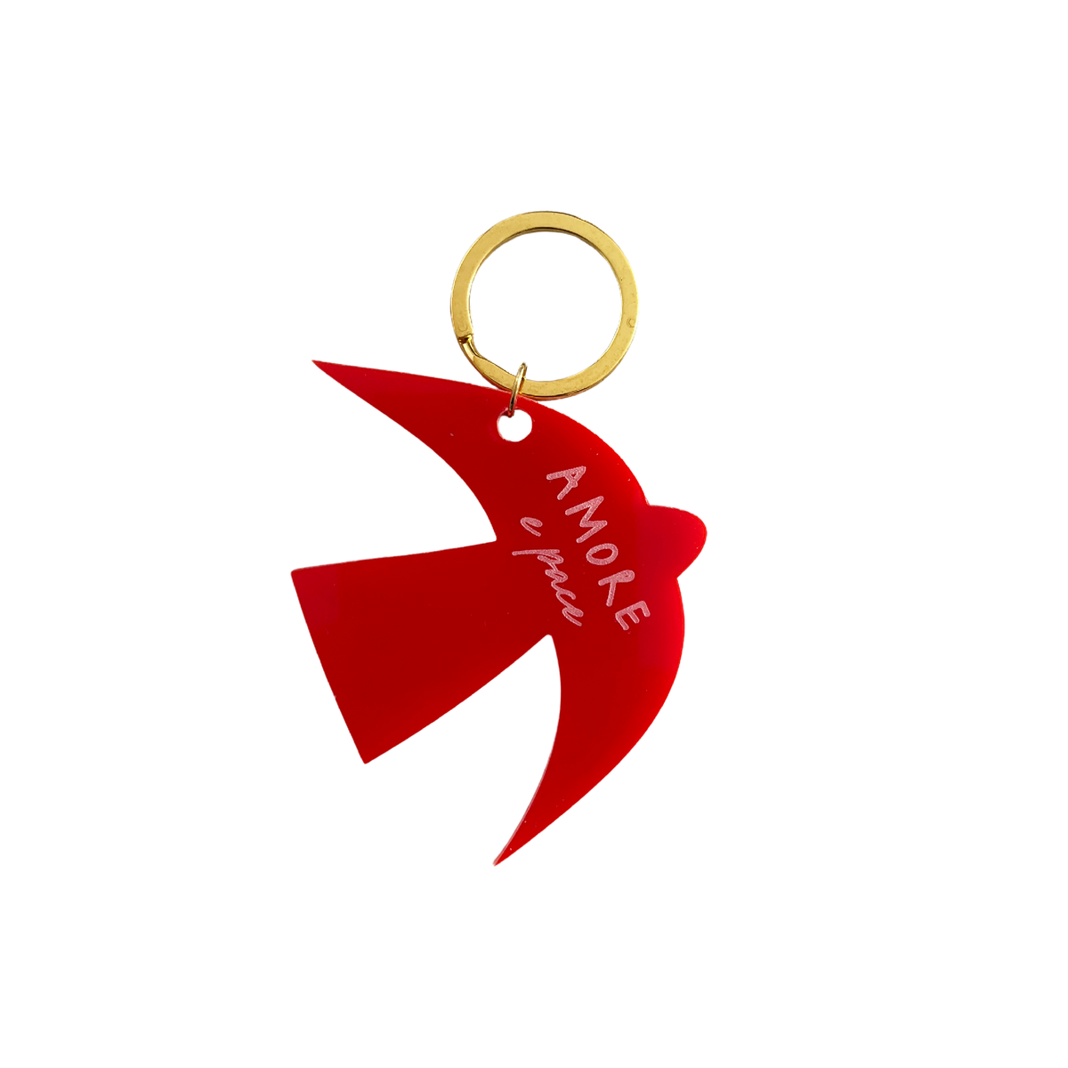 Porte-clés rouge «AMORE» et «pace» avec anneau doré, pendentif en forme de cœur