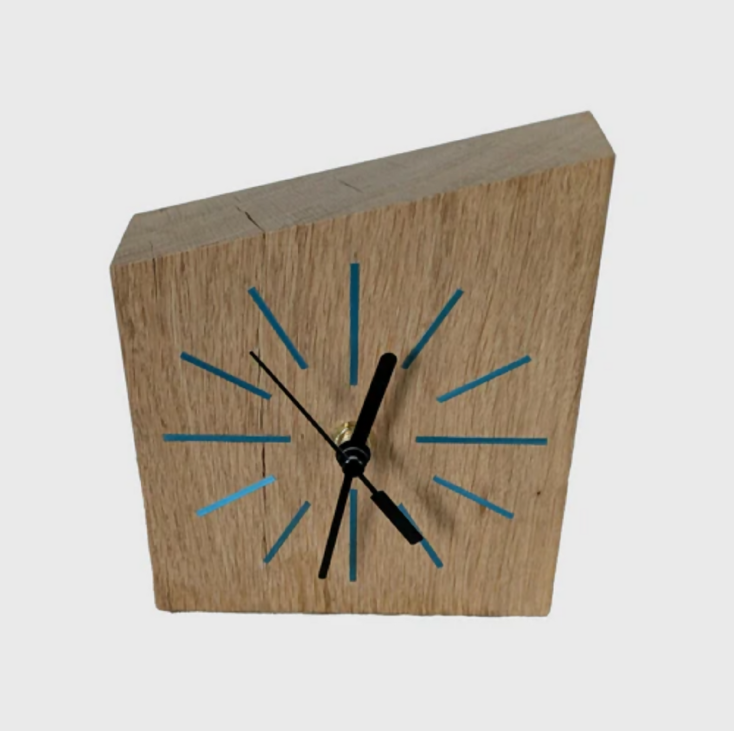 Horloge de bureau en Chêne massif et Marqueterie de paille Bleue