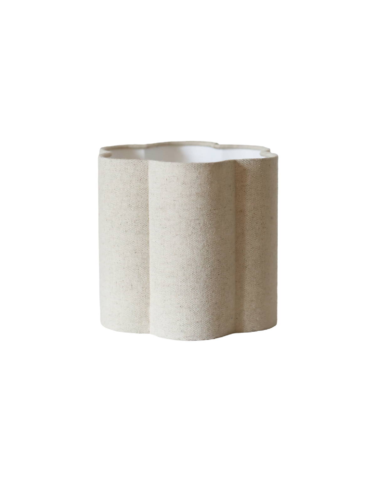 Abat-jour forme fleur en tissu uni beige et marron clair, bord supérieur ondulé