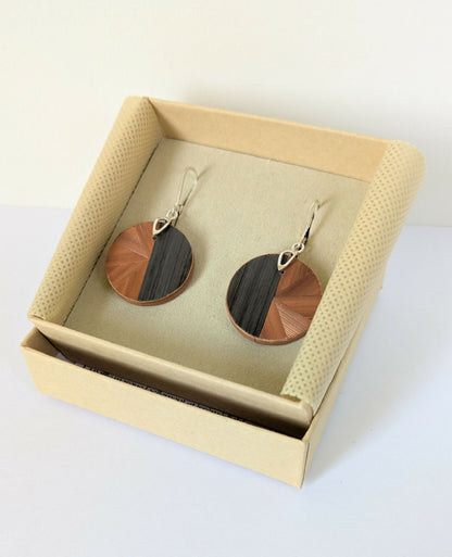 Boucles d'oreilles Rondes avec marqueterie Cuivre et Gris crochets argent