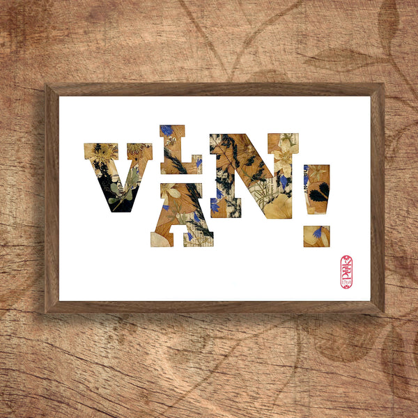Tableau A4 cadre bois avec lettres en collage de plantes séchées