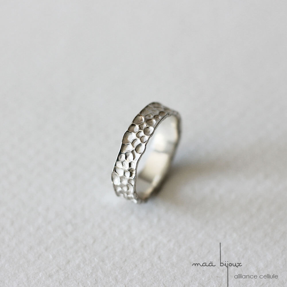Alliance cellule en argent massif 925 recyclé, maä bijoux écologique, inspiré par l'infiniment petit
