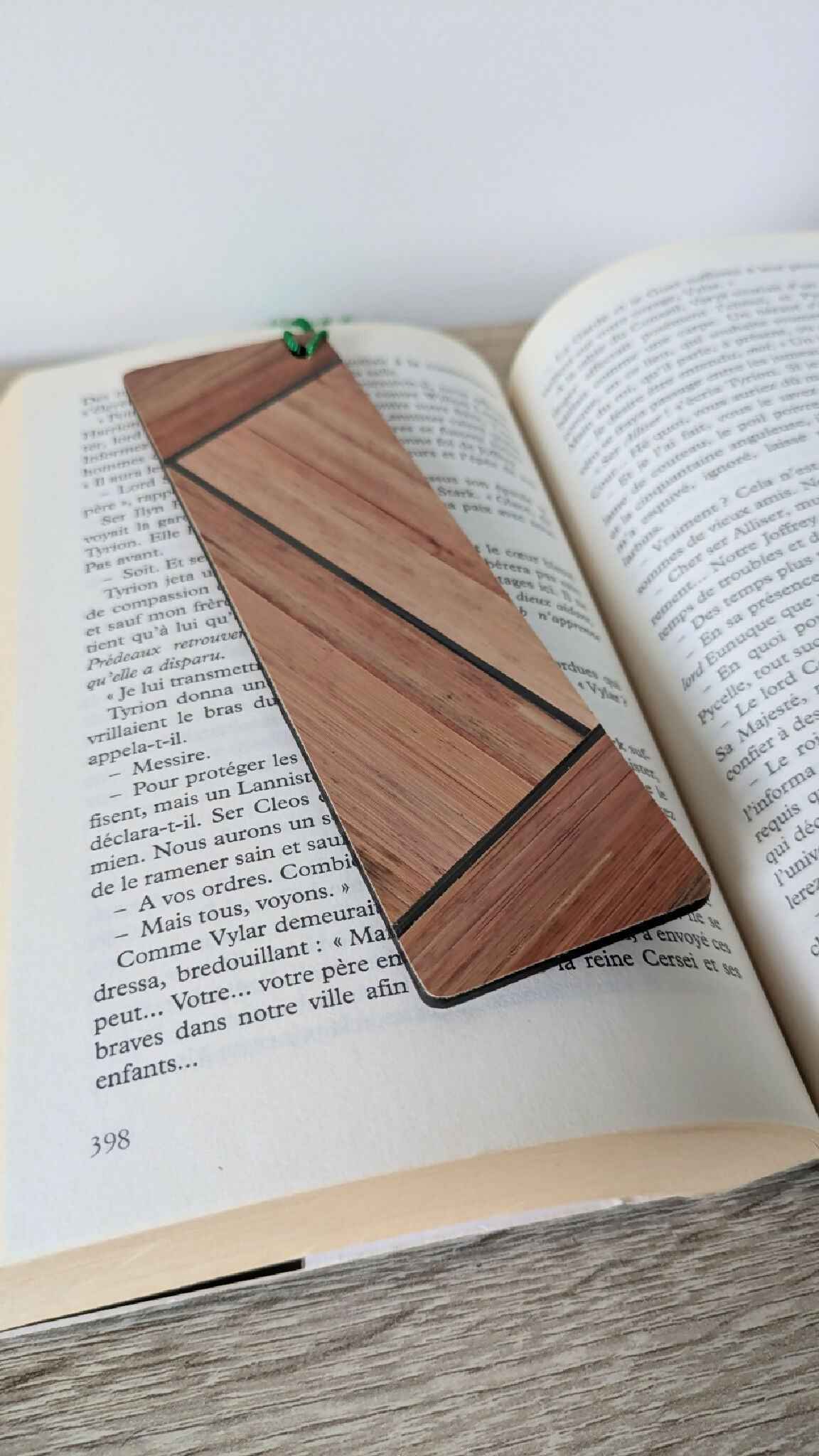 Marque-pages avec marqueterie de paille Cuivre/Gris Anthracite/Vert