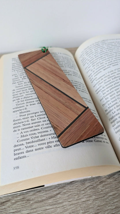 Marque-pages avec marqueterie de paille Cuivre/Gris Anthracite/Vert