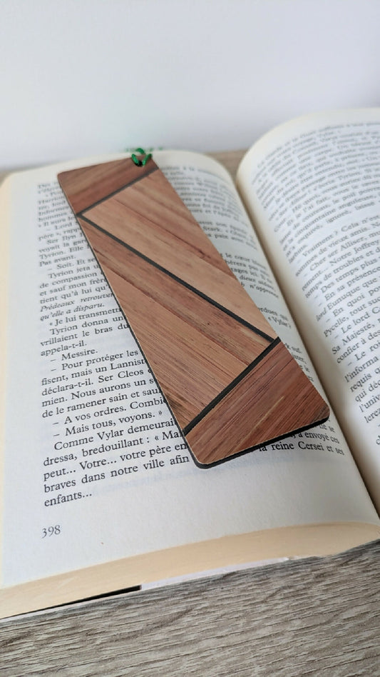 Marque-pages avec marqueterie de paille Cuivre/Gris Anthracite/Vert