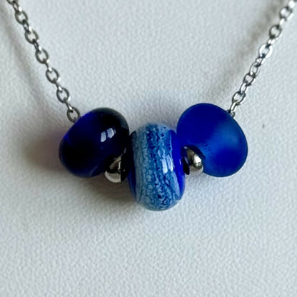 Necklace - Ivory Blue Trio - Murano Glass Beads