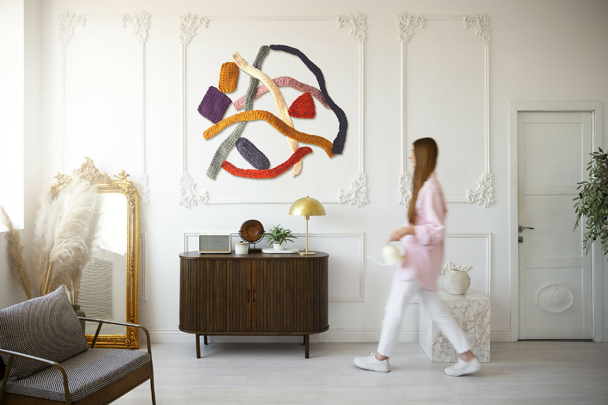 Guirlande en crochet zigzag multicolore suspendue