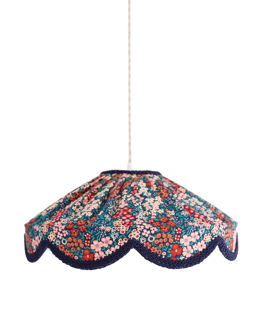 Suspension "Cosette" en Tissu Floral Mille Fleurs - Abat-jour Festonné Style Vintage Made in France