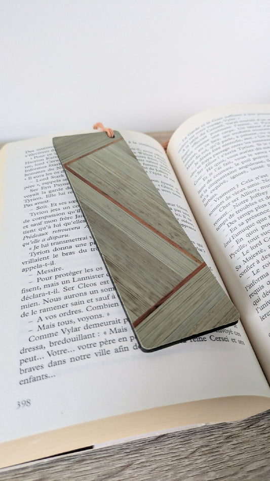 Marque-pages avec marqueterie de paille Kaki/Beige/Cuivre