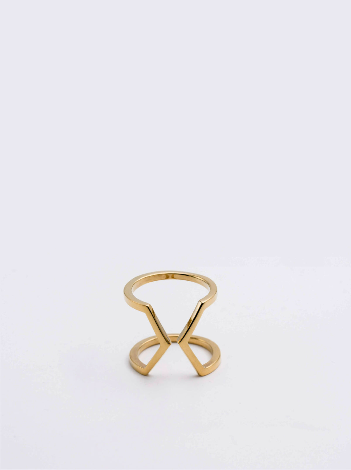 Bague bijou d’oreille vermeil large double X, bijou doré