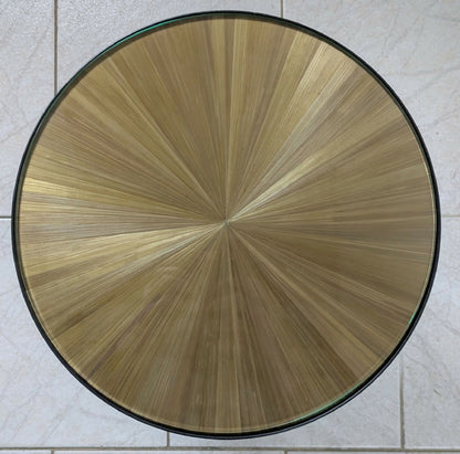 Table d'appoint pieds métal et plateaux avec marqueterie de Paille dorée