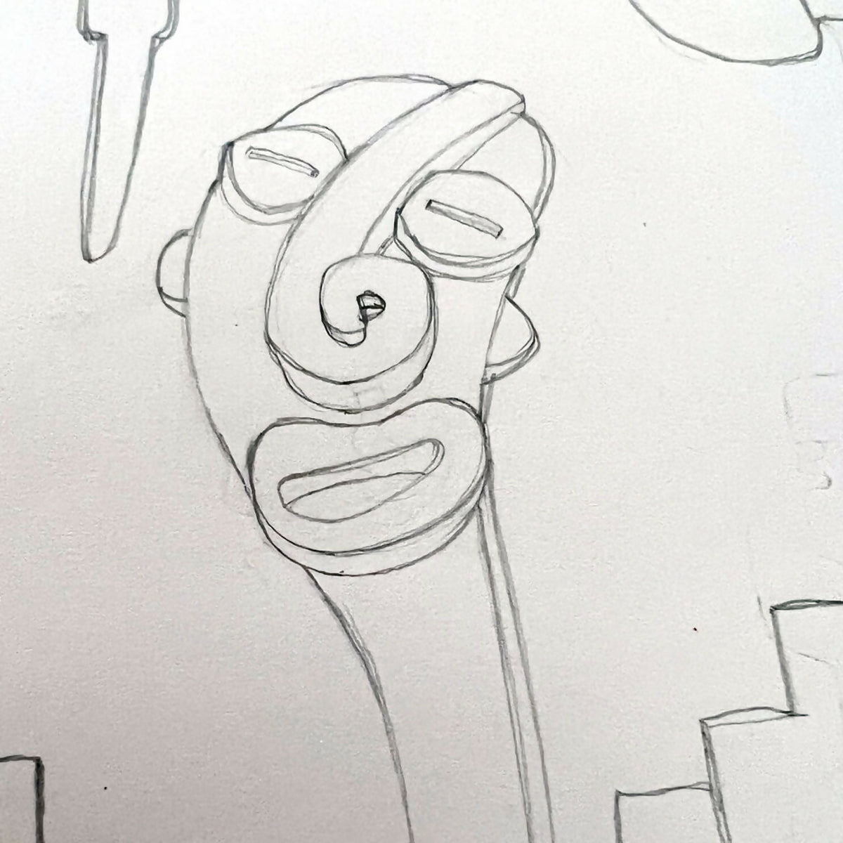 Croquis au trait sur bannière : visage stylisé et formes courbes