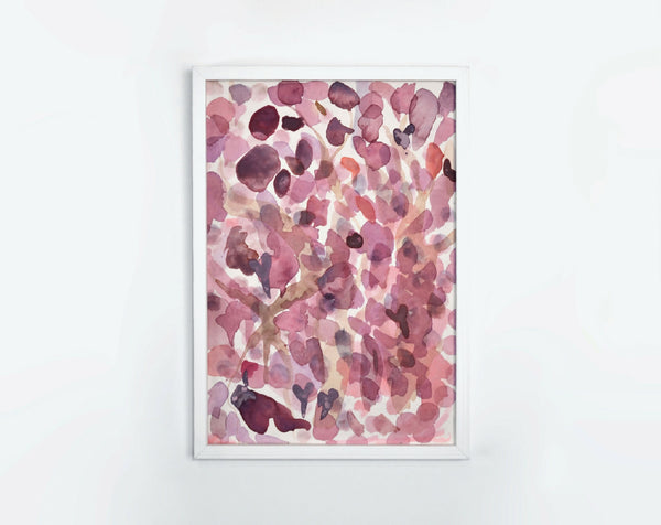 Affiche encadrée à l’aquarelle d’un arbre aux fleurs rose et violette