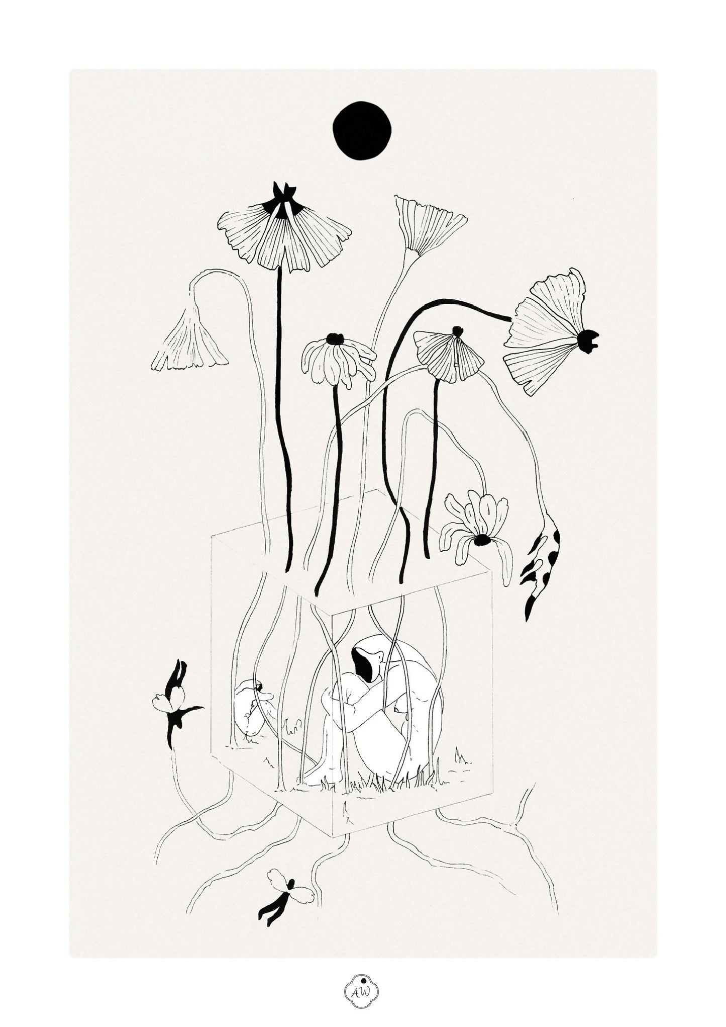 Flower Box illustration à l’encre noire A4