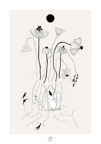 Flower Box illustration à l’encre noire A4