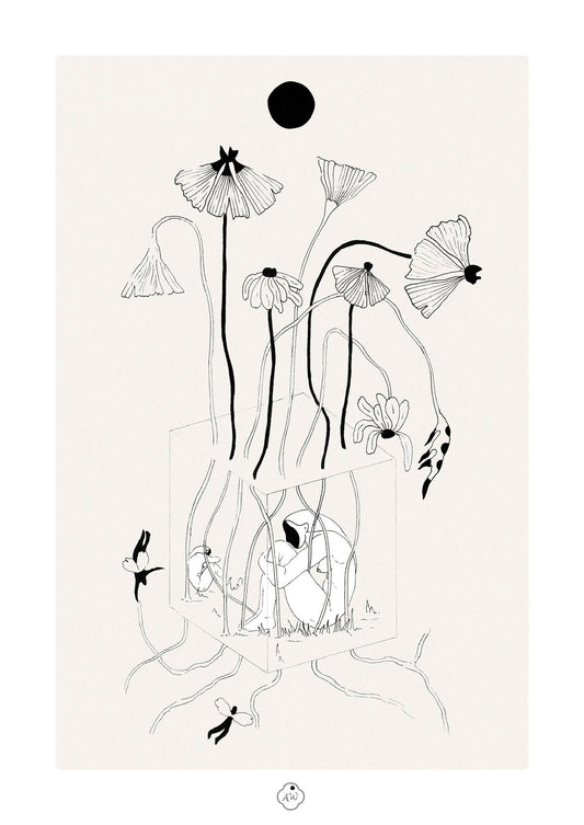Flower Box illustration à l’encre noire A4