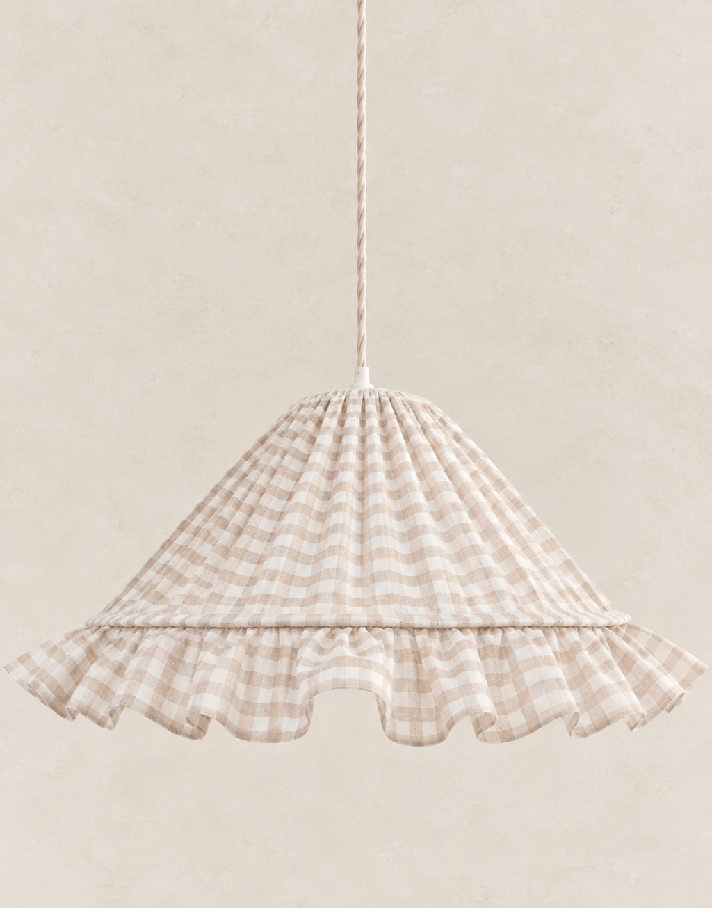 Suspension conique Emilia avec volant chic : lumière douce en coton tissé vichy
