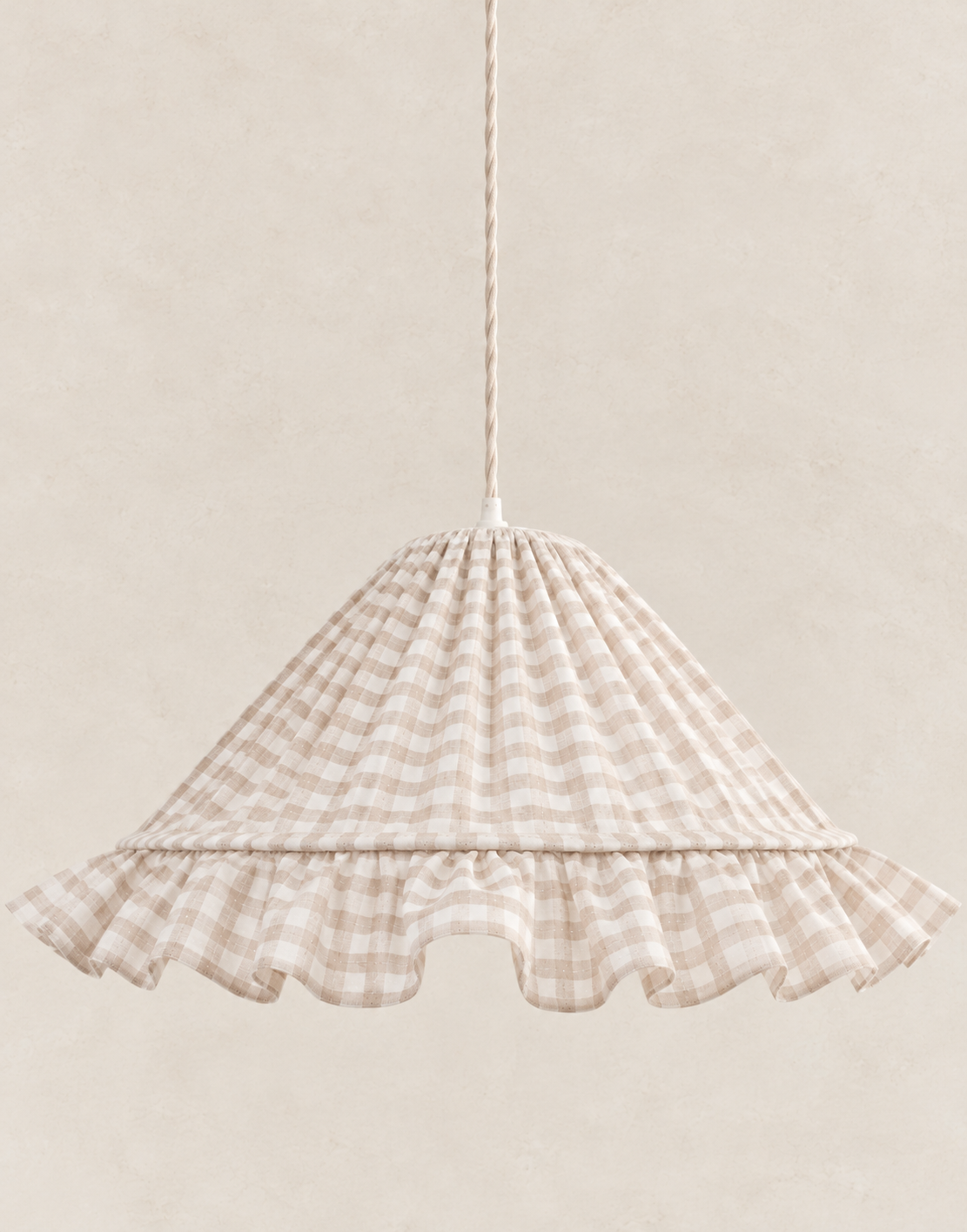 Suspension conique Emilia avec volant chic : lumière douce en coton tissé vichy