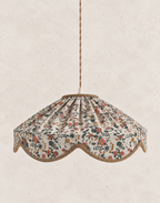 "Cosette" Pendant Light in English Garden Floral Fabric - Vintage Style Scalloped Shade - Made in France