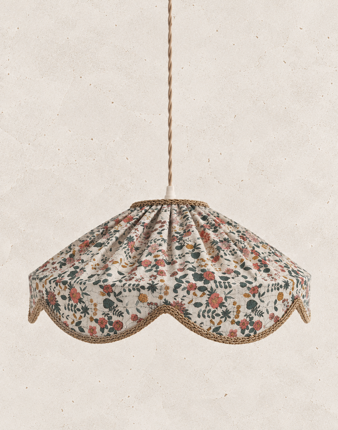 Suspension "Cosette" en Tissu Floral English Garden - Abat-jour Festonné Style Vintage Made in France