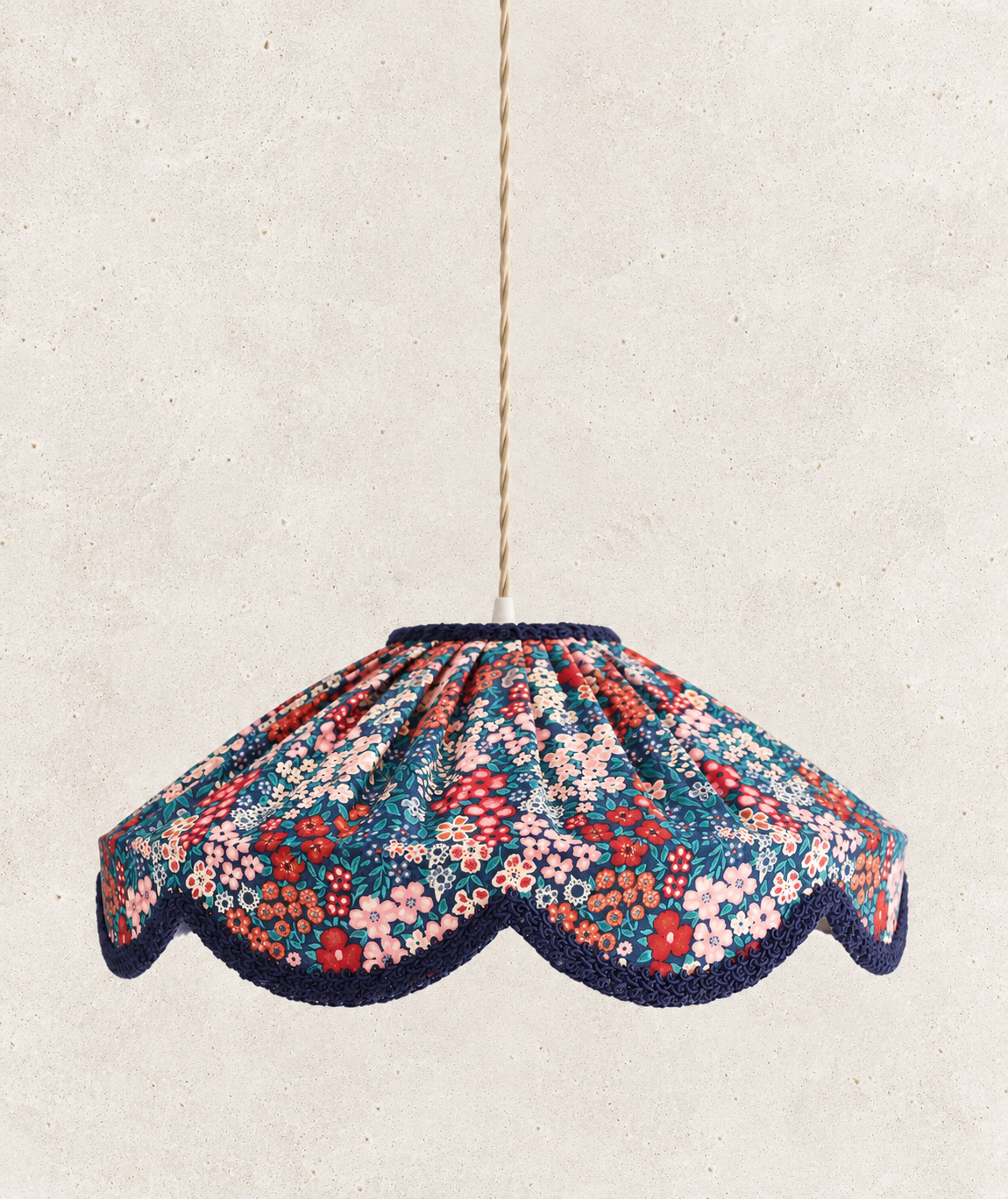 Suspension "Cosette" en Tissu Floral Mille Fleurs - Abat-jour Festonné Style Vintage Made in France