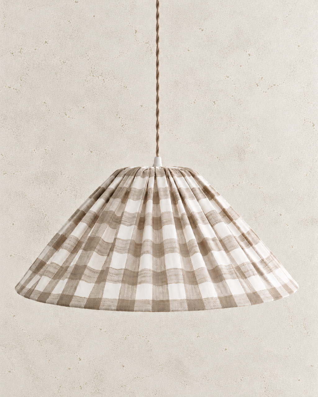 Malala beige conical pendant light: gingham cotton lamp, comforting light
