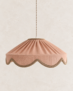 "Cosette" pendant light in Classic Linen Plain Fabric - Vintage Style Scalloped Lampshade Made in France