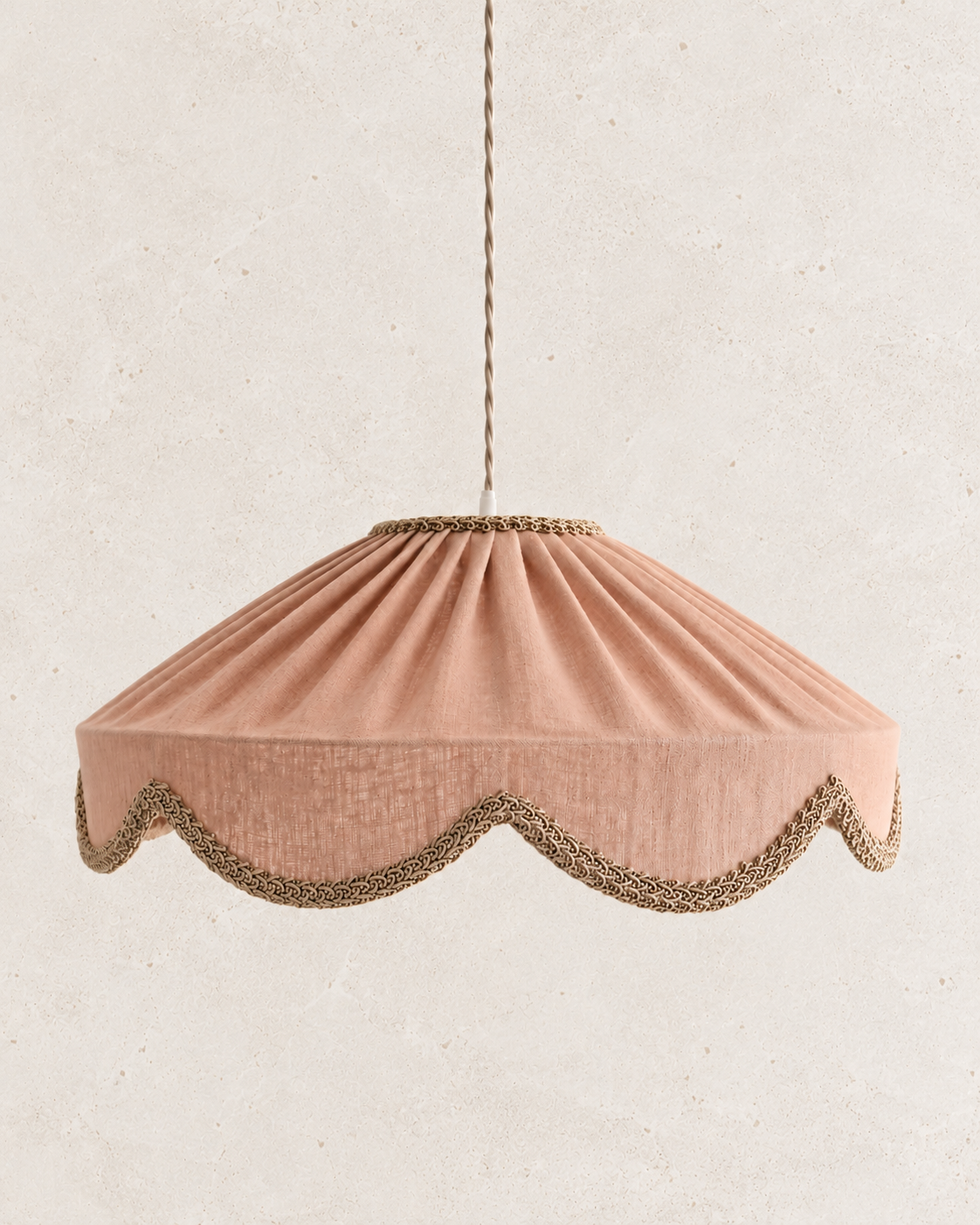 Suspension "Cosette" en Tissu Uni Lin Classic Linen - Abat-jour Festonné Style Vintage Made in France
