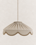 "Cosette" Pendant Light in Plain Beige Classic Fabric - Scalloped Vintage Style Lampshade Made in France