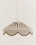 "Cosette" Pendant Light in Plain Beige Classic Fabric - Scalloped Vintage Style Lampshade Made in France