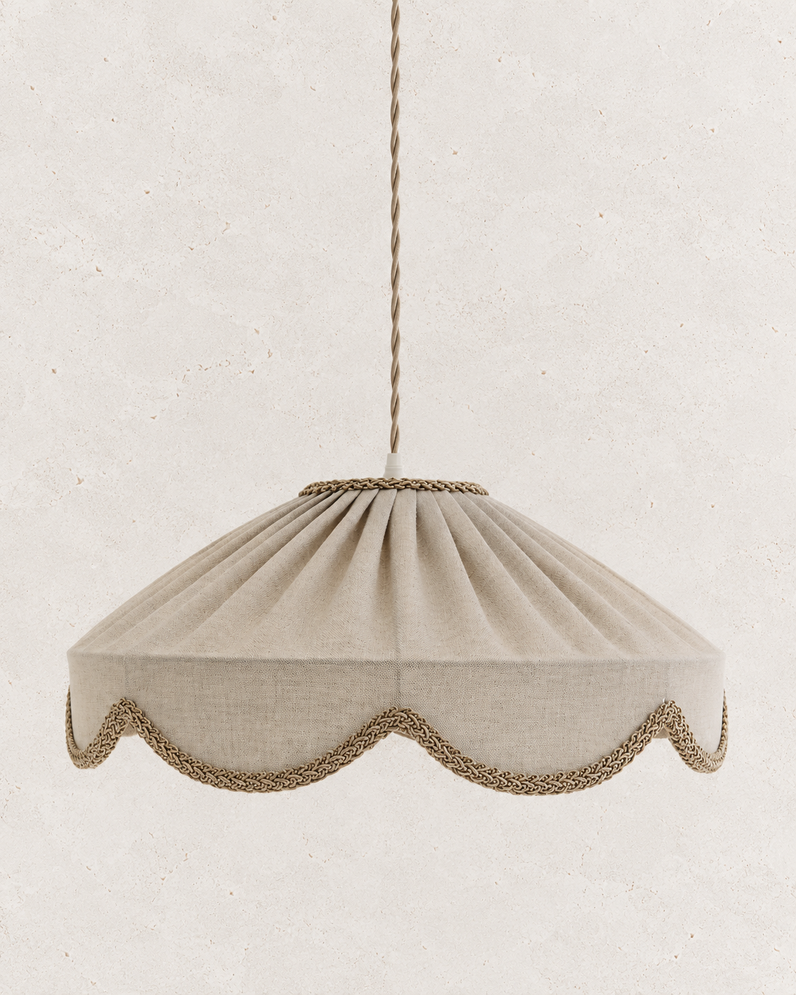 Suspension "Cosette" en Tissu Uni Beige Classic - Abat-jour Festonné Style Vintage Made in France