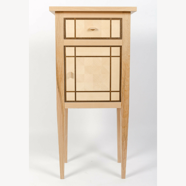Table de chevet en bois de hêtre avec tiroir et panneau shoji, finition naturelle