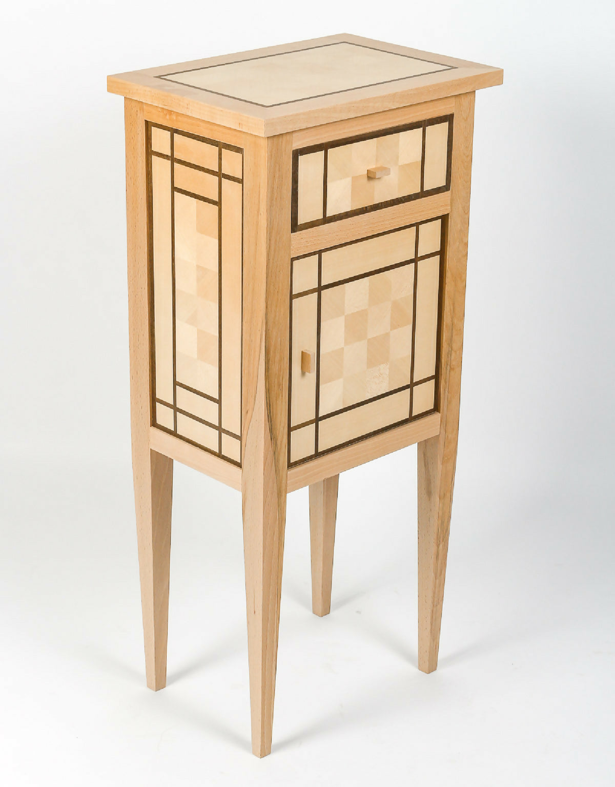 Table de chevet en bois de hêtre, plateau rectangulaire, tiroir et portes panneaux shoji