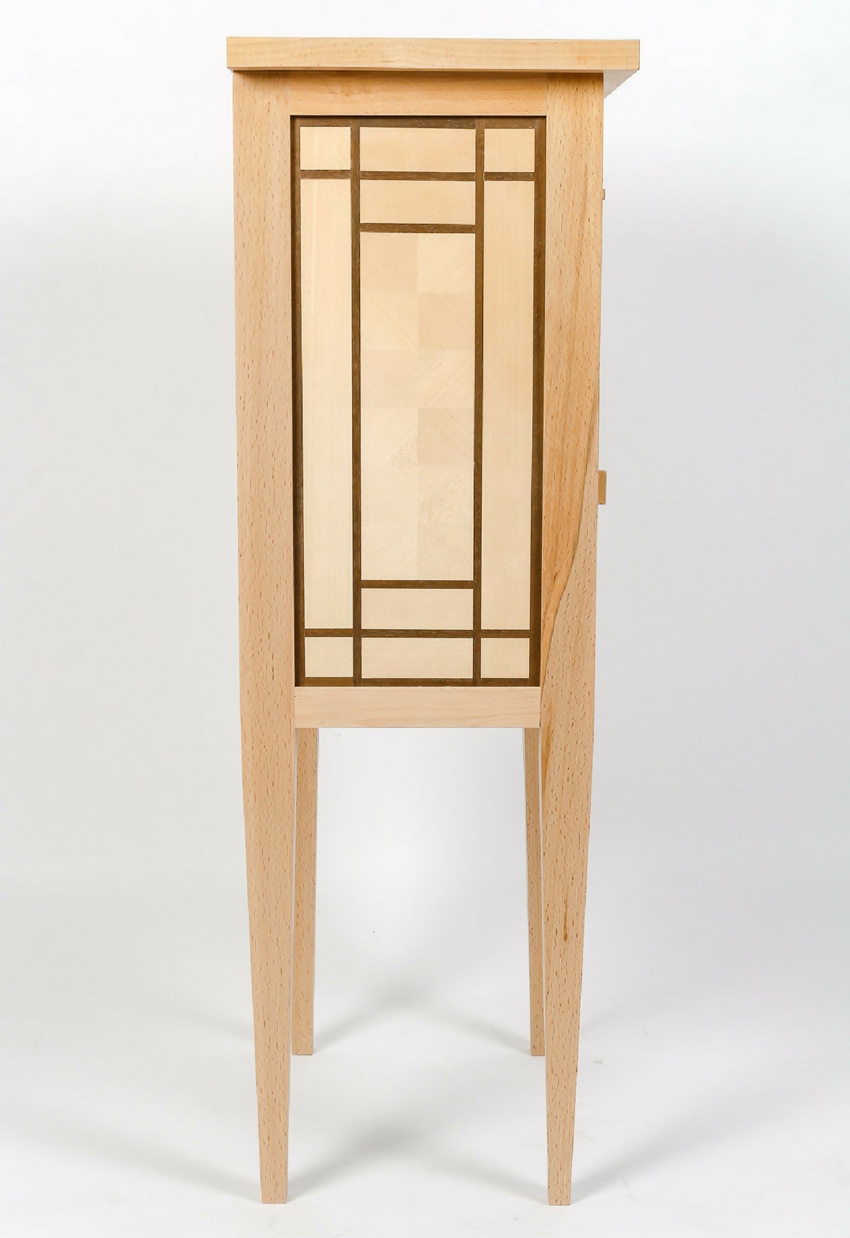 Table de chevet en bois de hêtre avec panneau shoji encadré, porte vitrée