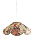 Abat-jour suspendu beige à motif floral multicolore, forme arrondie et bord festonné doré