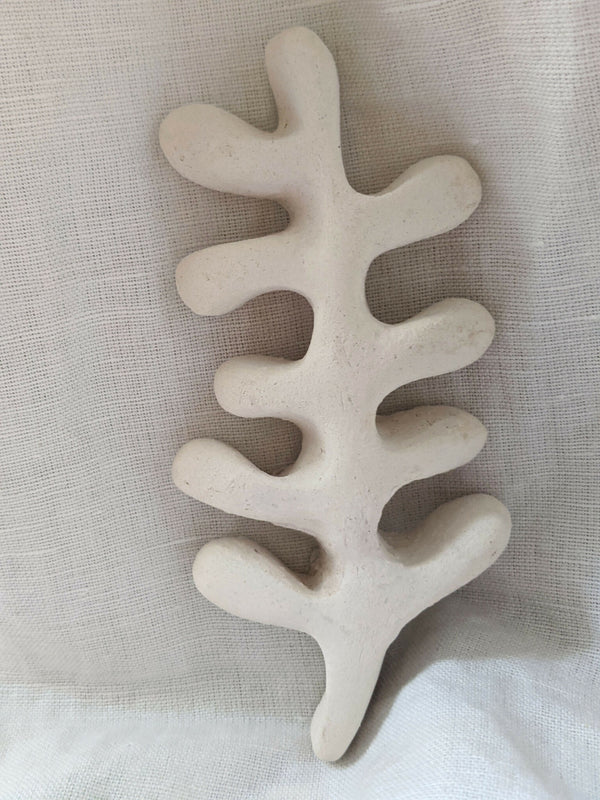 Sculpture d’algue blanche, vue de face avec branches courbées