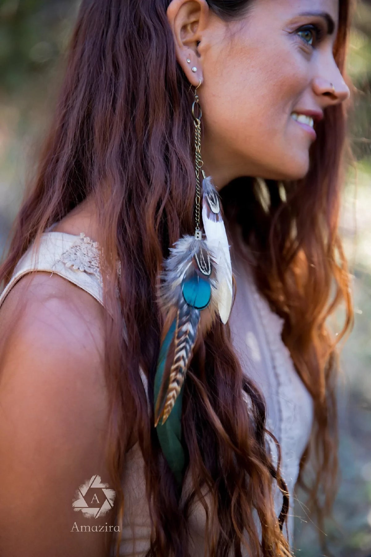 Boucles d’oreilles plume et plumes décoratives, longues chaînettes