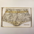 Culotte imprimée gris et doré, taille haute, bords festonnés