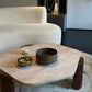 Table basse en travertin & pieds en bois de noyer