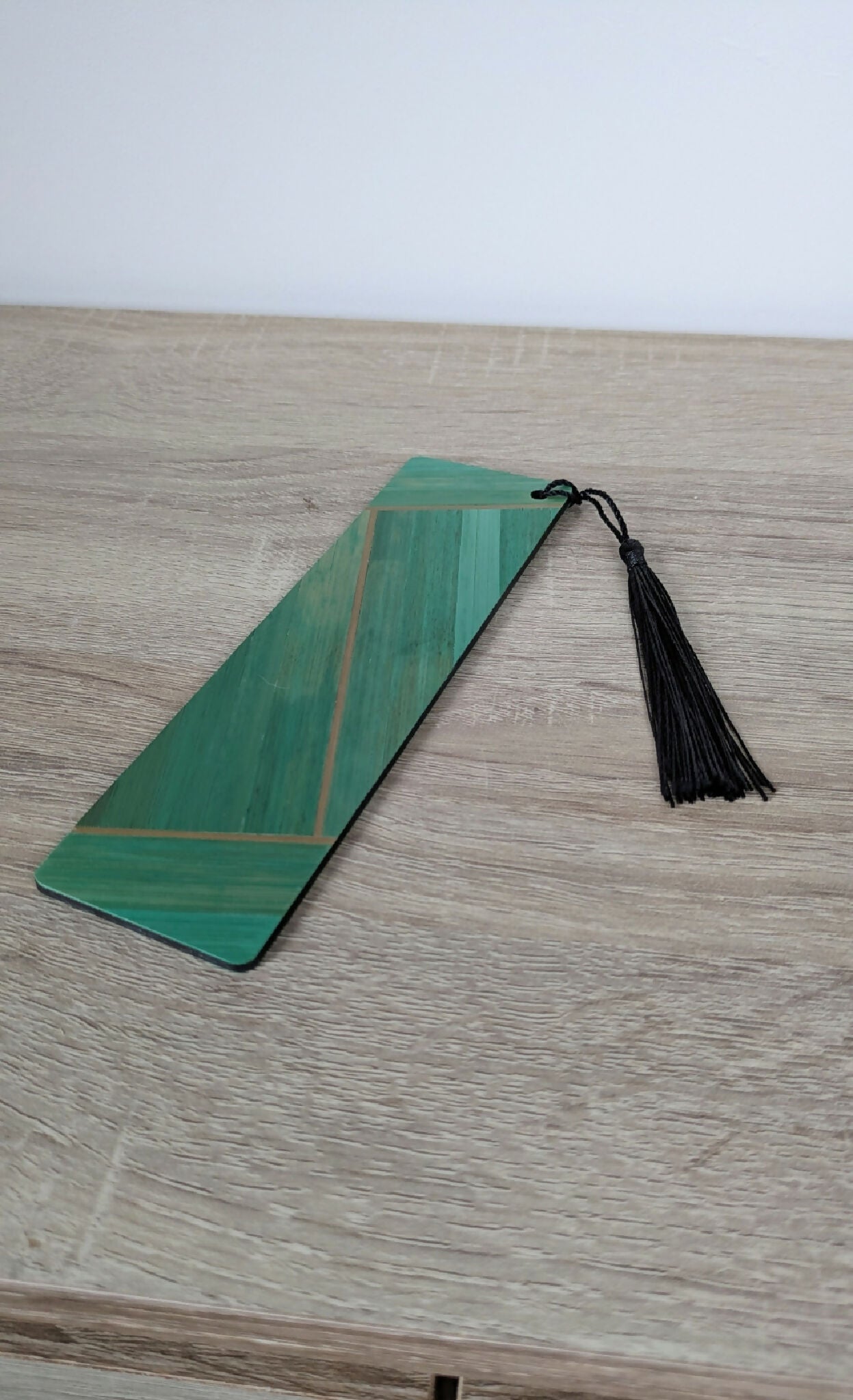 Marque-pages avec marqueterie de paille Vert clair/Gris Anthracite/Doré