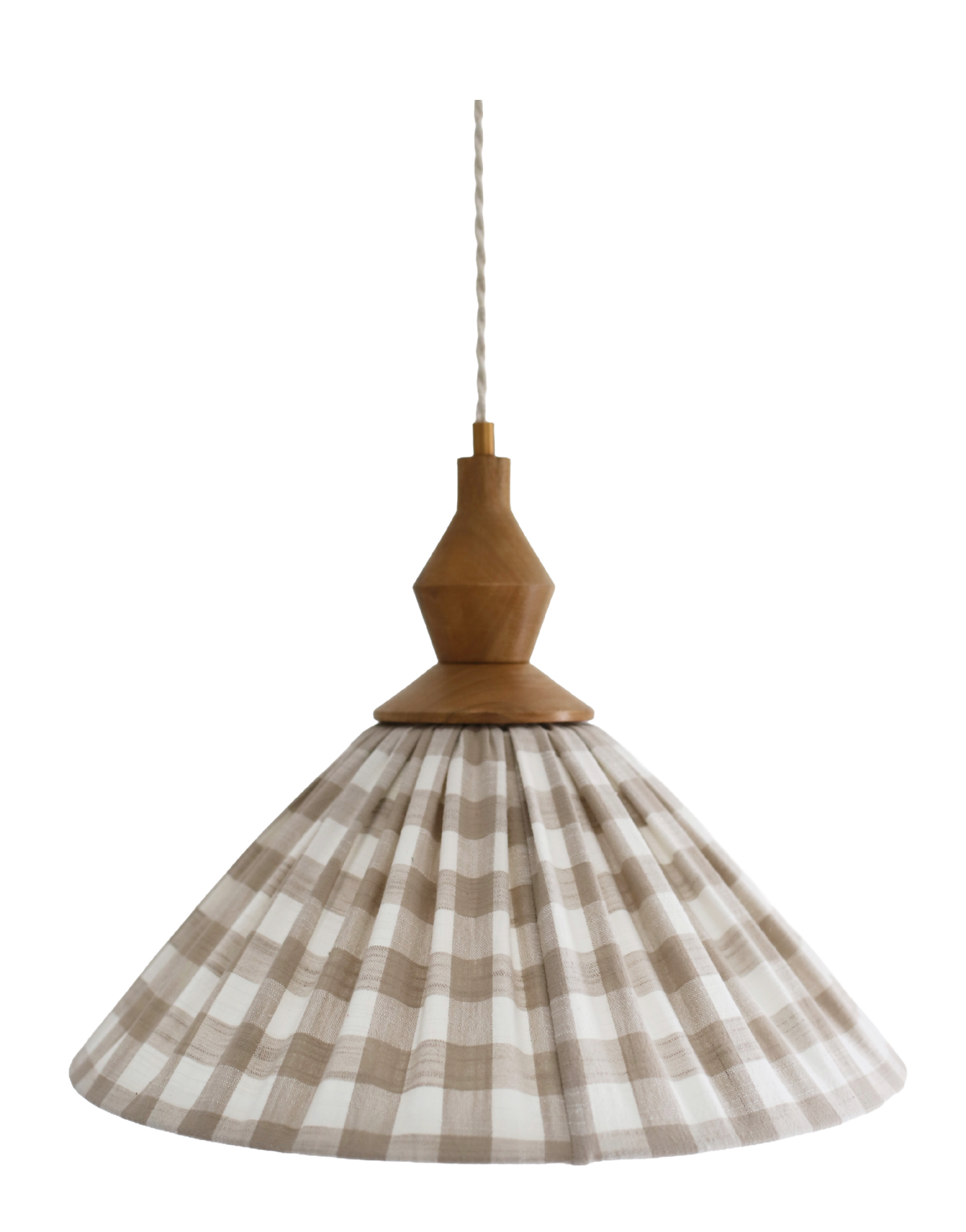 Suspension plissée en toile de coton à grands carreaux beige, abat-jour cloche